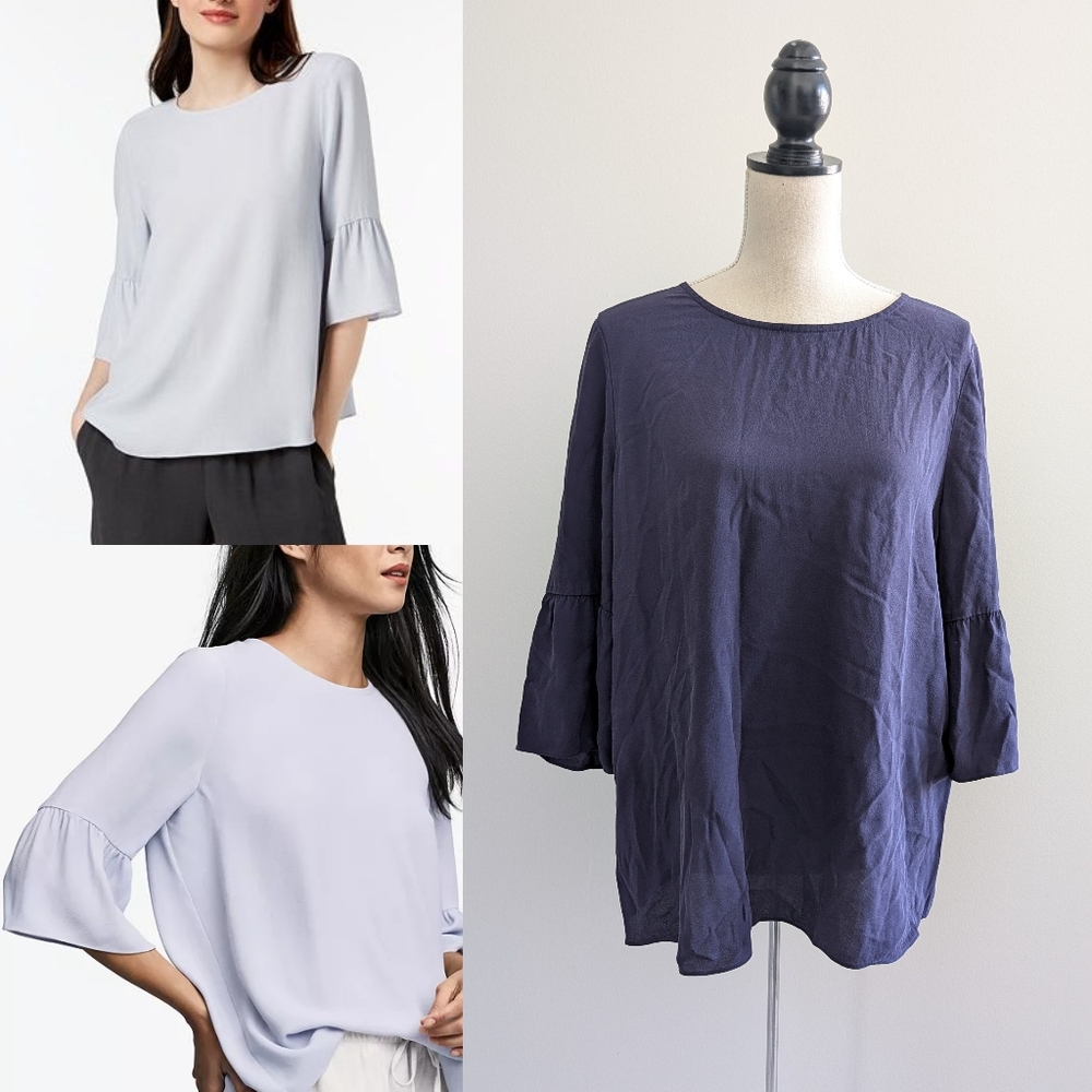 Eileen Fisher Silk Flutter Sleeve Top Blouse